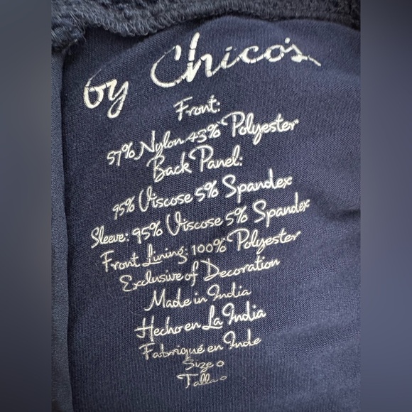 Chico’s Lace Front Top Long Sleeve Fashion Knit Blouse Deep Navy Chico’s Size 0 - Picture 9 of 12